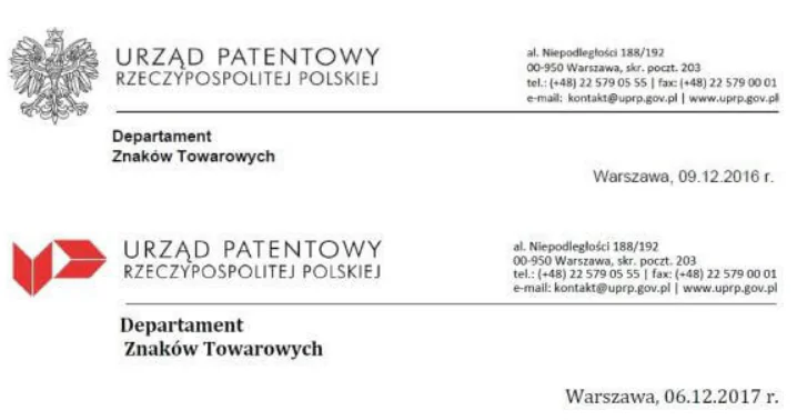 Oficjalny nagłówek pisma z Urzędu Patentowego Rzeczypospolitej Polskiej.