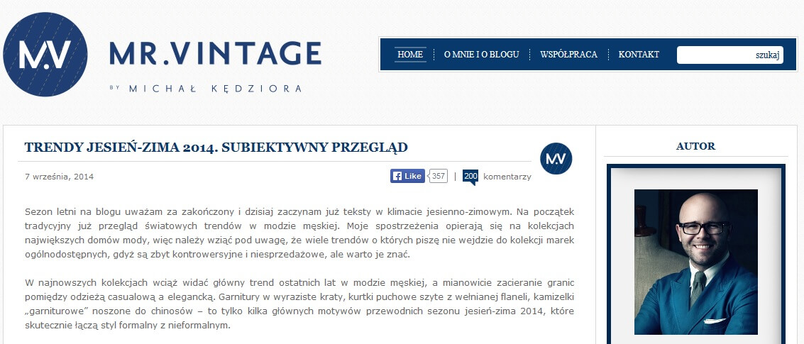 Michał Kędziora i jego blog MR. VINTAGE